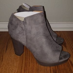 Gray Open Toe Booties